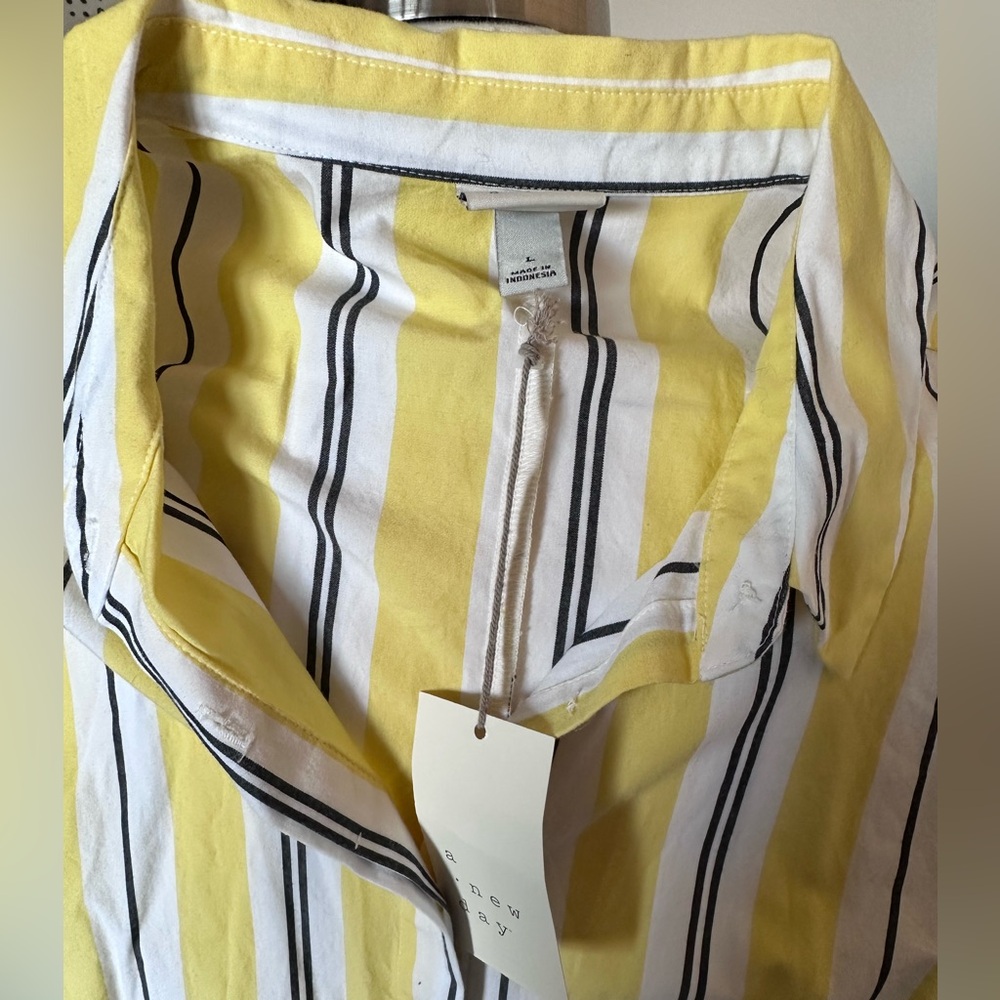 A New Day Cotton Retro Striped Cap Sleeve Button Up Shirt Dress Yellow LG NWTs - Picture 5 of 9